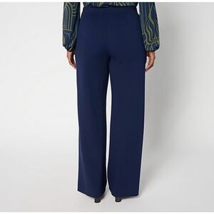 Susan Graver Black Petite Ponte Wide Leg Pants with Side Pockets